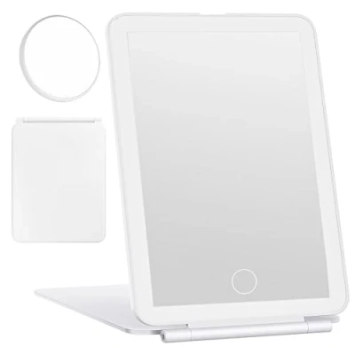 Immagine di DRERIO Specchio Trucco con Luci LED, Touch Screen 3 Colori (4000K/4500K/5500K) Regolabile Illuminato Trucco, USB Ricaricabile da Viaggio (Bianco)