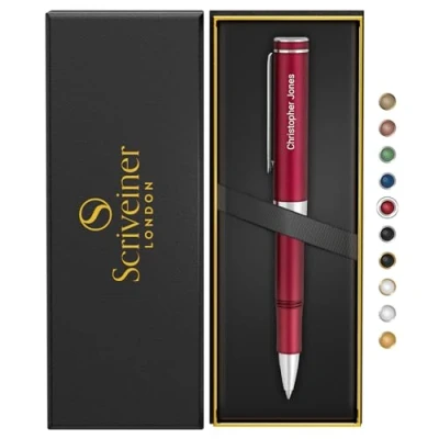 Immagine di Scriveiner penna a sfera rossa personalizzata, splendida tascabile con finitura cromata, fantastica da scrittura, miglior regalo per uomini e donne, set