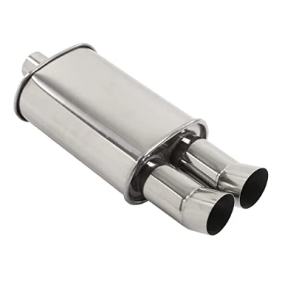Immagine di Tbest Silenziatore di Scarico per Auto, a Doppia Uscita da 57 Mm DTM Stile Acciaio Inossidabile Argento Universale Auto