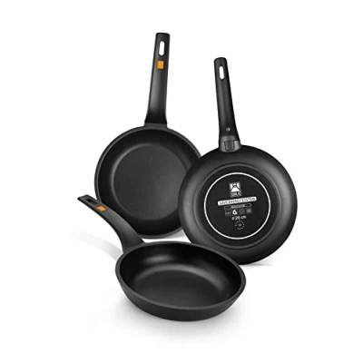 Immagine di BRA Efficient Set di 3 padelle, in alluminio pressofuso antiaderente con Teflon Platinum Plus [Esclusiva Amazon]