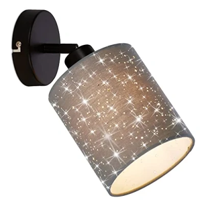 Immagine di BRILONER Faretto da parete o soffitto orientabile, decorazione a stelle, plafoniera in grigio/nero, applique per camera letto corridoio, 1 x E27, max. 25 Watt, base: 100 mm (DxH)