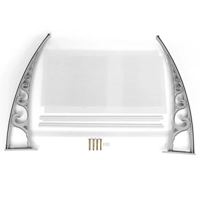 Immagine di Tenda per porta d&#039;ingresso, tetto Marquise in policarbonato, resistente, protezione contro la pioggia e i raggi UV, (60 x 100 cm), telaio grigio