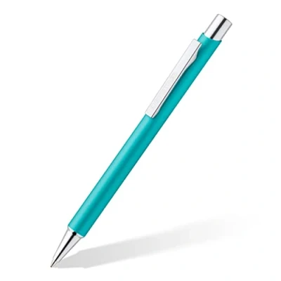 Immagine di Staedtler 421 45 35 Penna a sfera elegance, fusto in metallo, durevole, sostituibile, compatibile con documenti, inchiostro blu, 10 penne turchese astuccio di cartone