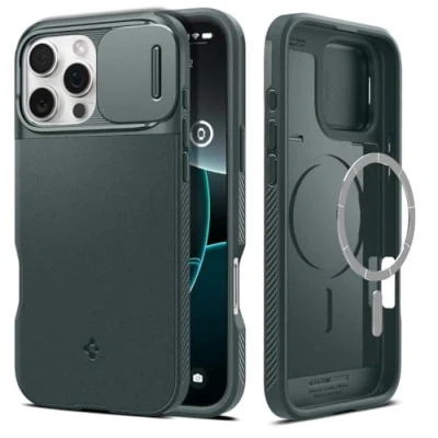 Immagine di Spigen Cover per iPhone 16 Pro Max, Optik Armor MagFit, Compatibile con MagSafe Abisso Verde