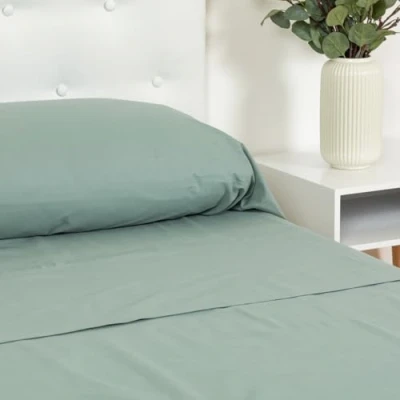 Immagine di TRAMAS+ Completo Lenzuola Matrimoniale 160x200, 100% cotone, Biancheria da letto, e 2 federa Certificata STANDARD 100 by OEKO TEX Verde Veronese