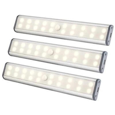 Immagine di Luce Armadio Led con Sensore di Movimento,20CM 3 Modalità Sottopensile Senza Fili Striscia Magnetica Adesiva,Luci per Cucina Scale Corridoio Garage Letto Pezzi