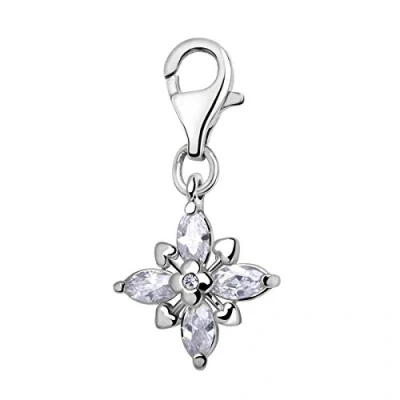 Immagine di Quiges Donna Charm Ciondolo Placcato Argento Fiore di Cristallo con i Cuori per Bracciali e Accessori