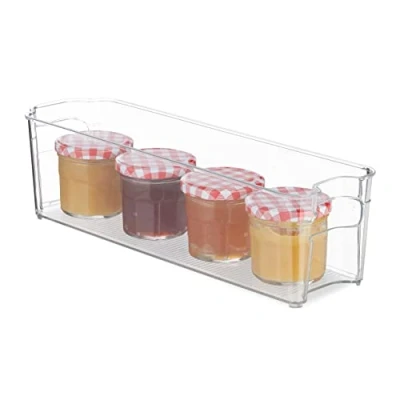 Immagine di Relaxdays, Sottile, Organizer Frigorifero, Contenitori, Cassetti Frigo Salvaspazio, Manici, Alimenti, 10x11x37,5 cm, Trasparente, 100% plastica, 1 pz