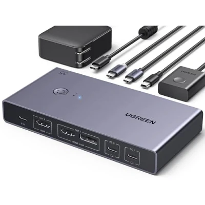 Immagine di UGREEN Switch KVM HDMI 2.0, 2 Ingressi Uscite, USB C, 4K a 60 Hz, 3.0, 4 Porte (3*USB 3.0+ C), PC e Monitor Condividi Mouse, Tastiera, U Dischi, Hard Disk