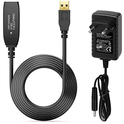 Immagine di deleyCON 7,5m Cavo USB 3.0 Attivo Prolunga Attiva con 1 Amplificatore di Segnale e Alimentatore Ripetitore USB3.0 PC Computer Stampante Scanner