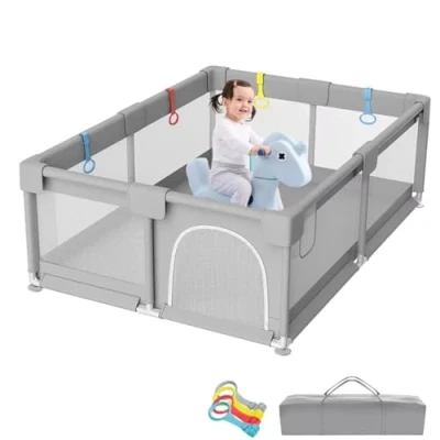 Immagine di Box per bambini, 127 x cm, con rete traspirante, ventose, ampio parco giochi di sicurezza 4 passanti allenamento