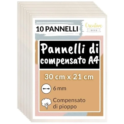 Immagine di Creative Deco 10 x A4 Compensato 6 mm 300 210 (+/ 0,5 mm) Tavola in Legno Grezzo di pioppo Pannello Foglio Taglio Laser per piroincisione, Incisione, Cricut, modellino