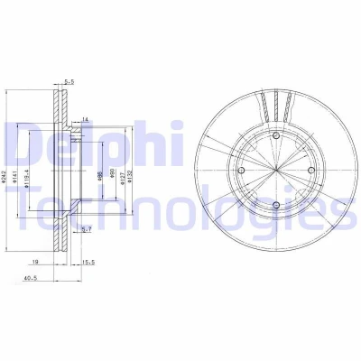 Immagine di DELPHI BG2394 Disco freno 242 19 4 ventilato Oleato non trattato senza cuscinetto ruota, anello sensore ABS