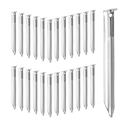 Immagine di Relaxdays Set da 25 Picchetti per Tende, Pioli in Acciaio Profilo a V, 18x2x1,5 cm Ancoraggio Terra Gazebi, Argento, 18 x 2 1,5