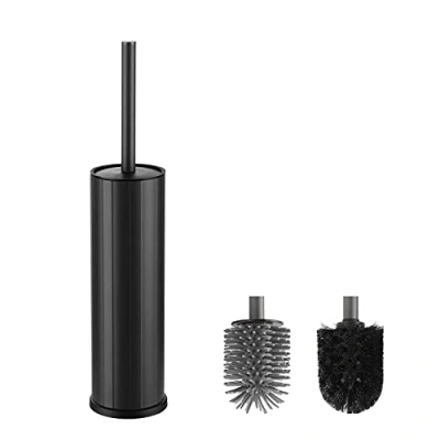 Immagine di BVL Nero Scopino per WC, Scovolino WC in Silicone Morbido che Include 2 Teste di Spazzola il Bagno, Metallo, Rotonda