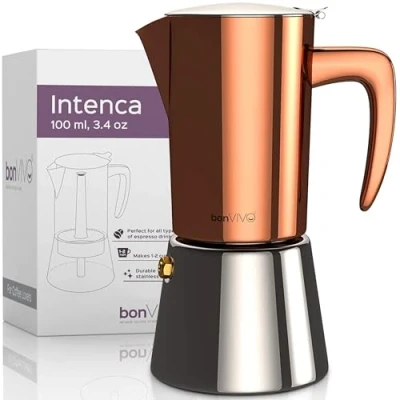 Immagine di bonVIVO Caffettiera Induzione Macchina per Caffè Espresso in Acciaio Inox, 1 2 Tazze Moka Professionale Ogni Fornello e Piano di Cottura