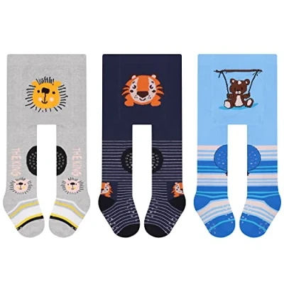 Immagine di L&amp;K II Confezione da 3 collant per gattonare bambini, con suola in ABS, antiscivolo, motivo animale, 2732, 2731B 3er, 68/74 cm