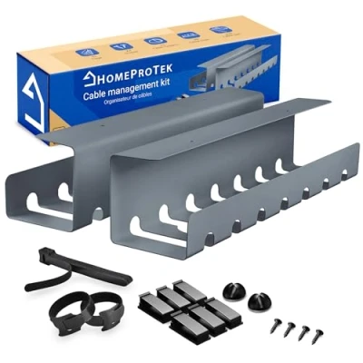 Immagine di HOMEPROTEK Canalina Passacavi Vassoio per la gestione e nascondi Cavi scrivania Cable Holder for Management Porta Set Completo 2 Portacavi sotto