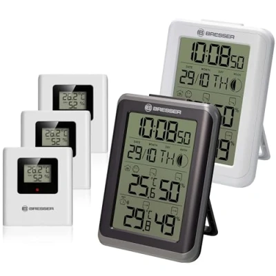 Immagine di BRESSER ClimaTemp IO Jumbo Set termometro Wireless con 2 stazioni e 3 trasmettitori per Temperatura umidità
