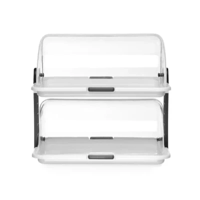 Immagine di HENDI Vetrina, espositore, display, doppio, per cibo, Buffet, banchetti, cucina, ristoranti, pasticceria, panetterie, con coperchio trasparente rotante Roll Top, 465x310x(h) 410 mm, PP, PS