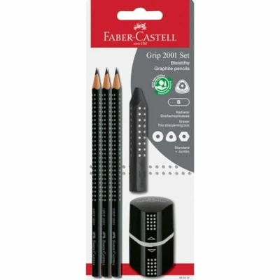 Immagine di FABER CASTELL 580024 Set di matite Grip 2001, 5 pezzi con 3 matite, gomma e temperino, nero