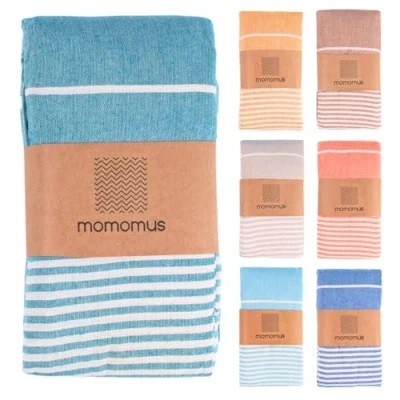 Immagine di MOMOMUS Fouta Telo Mare Grande in Cotone con Frange e Senza Sabbia da Spiaggia Antisabbia XXL Ideale como Arazzo/Pareo/Telo Picnic o Blanket per Prato Verde Mare, 210x240 cm