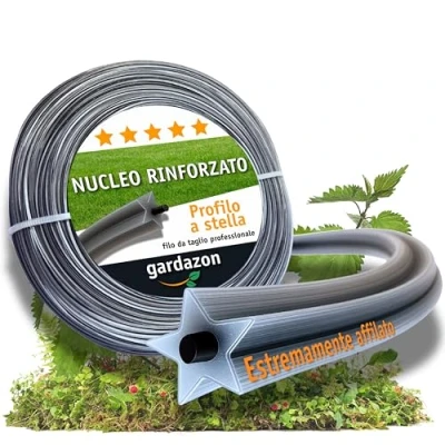 Immagine di Gardazon Filo per decespugliatore con rinforzo 3,0 mm x 50 m (profilo a stella) Attenzione estremamente affilato di ricambio tagliaerba batteria bobina