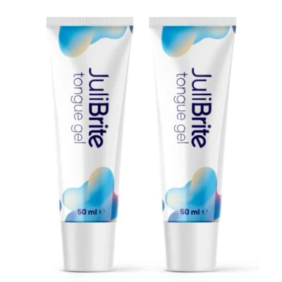 Immagine di Gel per lingua JuliBrite (50 ml) Aiuta a contrastare l&#039;alito cattivo (alitosi) bianca Alito fresco Raschietto Spazzolino Pulisci (confezione da 2)