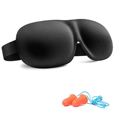 Immagine di Trilancer Maschera per Dormire Uomini e Donne, 3D Ultra Morbido con Cinturino Elastico, Non si Sfrega sulle Punte le Orecchie Viaggi Pisolini Turni Lavoro (Nero)