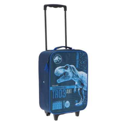 Immagine di Undercover Trolley per bambini Jurassic World ampio scomparto principale compagno di viaggio ideale asta telescopica regolabile e fissabile dimensioni 46 x 32 16 cm