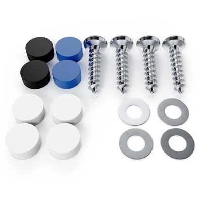 Immagine di A0023 Set di 4 viti per targa, M4,8 x 16 con tappi fissaggio targa auto