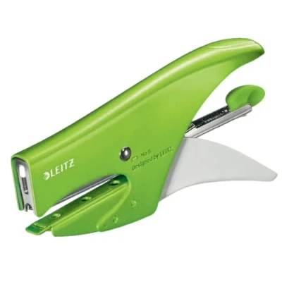Immagine di Leitz Cucitrice a Pinza, Capacità 15 fogli, Design Ergonomico in Metallo, Include Punti, Gamma WOW, Verde