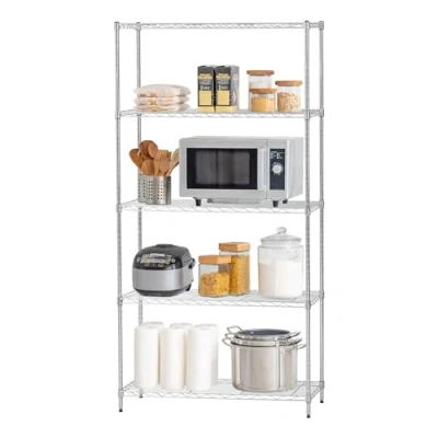 Immagine di Iris Ohyama, Scaffalatura/Mobili per l&#039;immagazzinamento/Unità di scaffalatura a più lati/Scaffalatura in metallo con 5 ripiani, Altezza regolabile, Cucina, Garage Metal Rack MR MT5 Argento