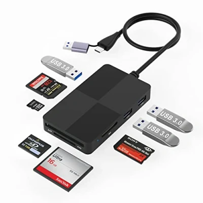 Immagine di USB C USB3.0 Multi Card Reader Hub, 3.0 Scheda di memoria Adattatore con Multiport Hub 3 USB3.0, 5 schede per XD, CF, MS, SDXC, SDHC, MMC, Micro microSD, UHS I