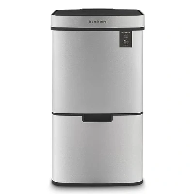 Immagine di Les Collectors N1012 Cestino di selezione a sensore inox spazzolato, Capacità 69L, 3 scomparti (47+11+11L), Apertura superiore automatica, Sistema rilevamento infrarossi, Chiusura silenziosa