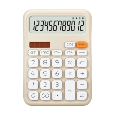 Immagine di OSALO calcolatrice da tavolo extra large con display LCD a 12 cifre, tasti grandi, contabile, batteria e energia solare, per ufficio, lavoro, casa quotidiana (A7, bianco, taglia S)