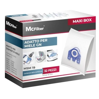 Immagine di McFilter 32 sacchetti per la polvere adatti agli aspirapolvere M serie GN S2 S4 S5 S6 S8, Complete C2/C3, Classic C1 sacchetto con 16 filtri MAXI BOX