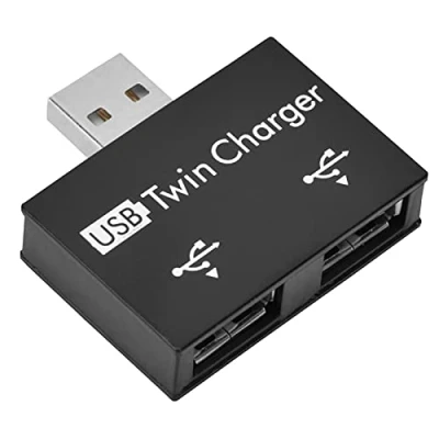 Immagine di Hub USB, USB2.0 Maschio a 2 porte USB Twin Charger Splitter Adapter Converter Kit, Plug and Play(nero)