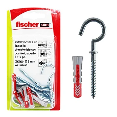 Immagine di Fischer tasselli DUOPOWER 6 C/1 K in blister, Bi Materiale, Ganci con Occhiolo Aperto, 6x30 mm, 537633