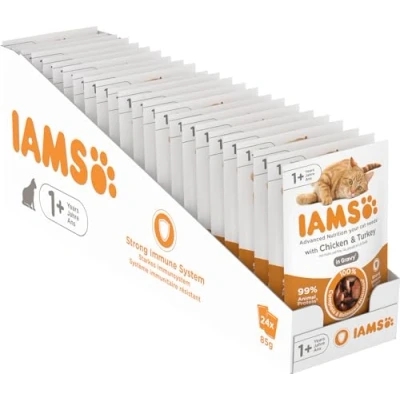 Immagine di IAMS Delights cibo umido per gatti con pollo e tacchino in salsa completo adulti, 24 x 85g buste