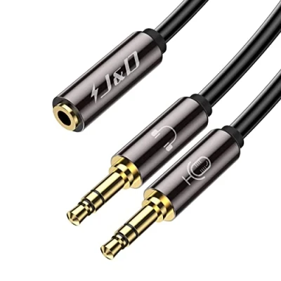 Immagine di J&amp;D Adattatore divisore per cuffie 3.5mm, computer da 3.5mm femmina a 2 maschi doppio microfono e audio, Y microfono, Jack stereo cuffie, 20cm