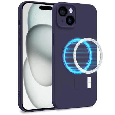 Immagine di MyGadget Cover [ MagSafe ] per Apple iPhone 15 Plus Custodia in Silicone Morbido a Doppio Strato Case con Protezione Fotocamera &amp; Fodera Interna Viola