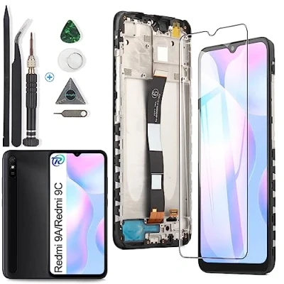 Immagine di RongZy Schermo per Xiaomi Redmi 9A/Redmi 9C/Redmi 10A Display LCD Touch Screen Digitalizzatore Interno 9C M2006C3L Sostituzione Assemblea con Strumenti(Nero Cornice)