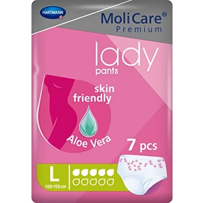 Immagine di MoliCare Premium Lady Pants, mutandine assorbenti specifiche per incontinenza femminile, con Aloe Vera, 5 gocce, taglia L, 7 pezzi