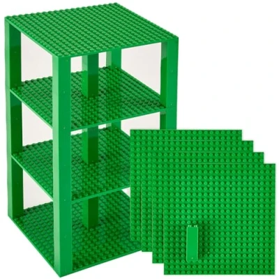 Immagine di Strictly Briks Set per Costruzione Torre Include 4 basi da 15,2 x cm e pilastri 2x2 compatibili con Tutte Le Principali Marche Verde