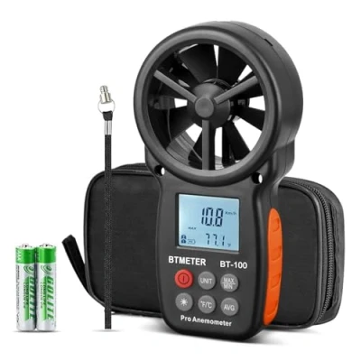 Immagine di BTMETER BT 100 Anemometro Misuratore di Velocità del Vento Misura la Temperatura CFM con LCD Display per Riprese,HVAC,Drone Flying