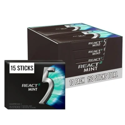 Immagine di 5 Gum React Mint Sugarfree Gum, 15 Piece Pack (10 Count)