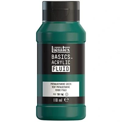 Immagine di LIQUITEX 8870404 Basics Fluid, pitura acrilica Di consistenza fluida, asciugatura rapida, resistente alla luce, impermeabile, a base d&#039;acqua, flacone da 118 ml, Verde Ftalocianina
