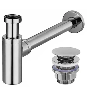Immagine di Rea Sifone CON SCARICO Lavabo Universale CLICK CLACK CROMATO in Ottone per e Bagno (Cromo)