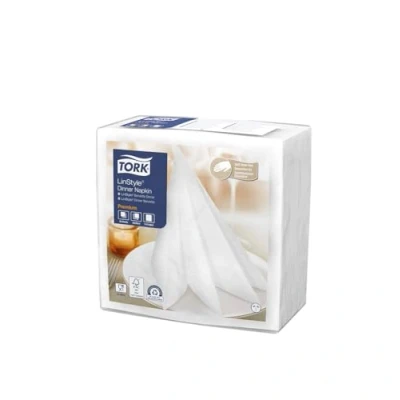 Immagine di Tork 478711 LinStyle Tovagliolo Dinner bianco Premium (piegato in 4), monovelo, 12 pacchi x 50 tovaglioli (600 pz), 39 cm (lungh.) (largh.)